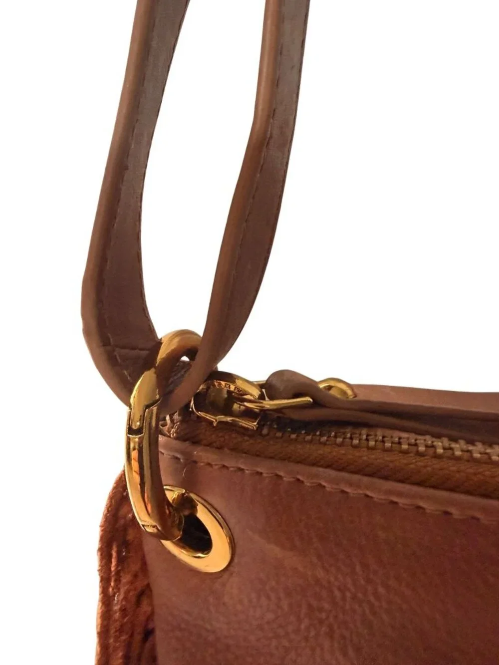 Sharif Legacy Leather Fringe Mini Hobo Crossbody Bag Latte Embossed Leather